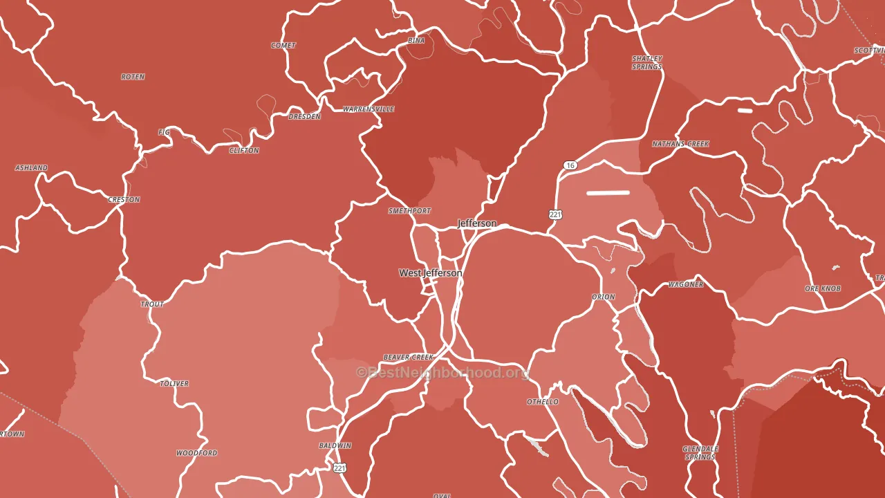 Ashe County, NC block-group political-lean map