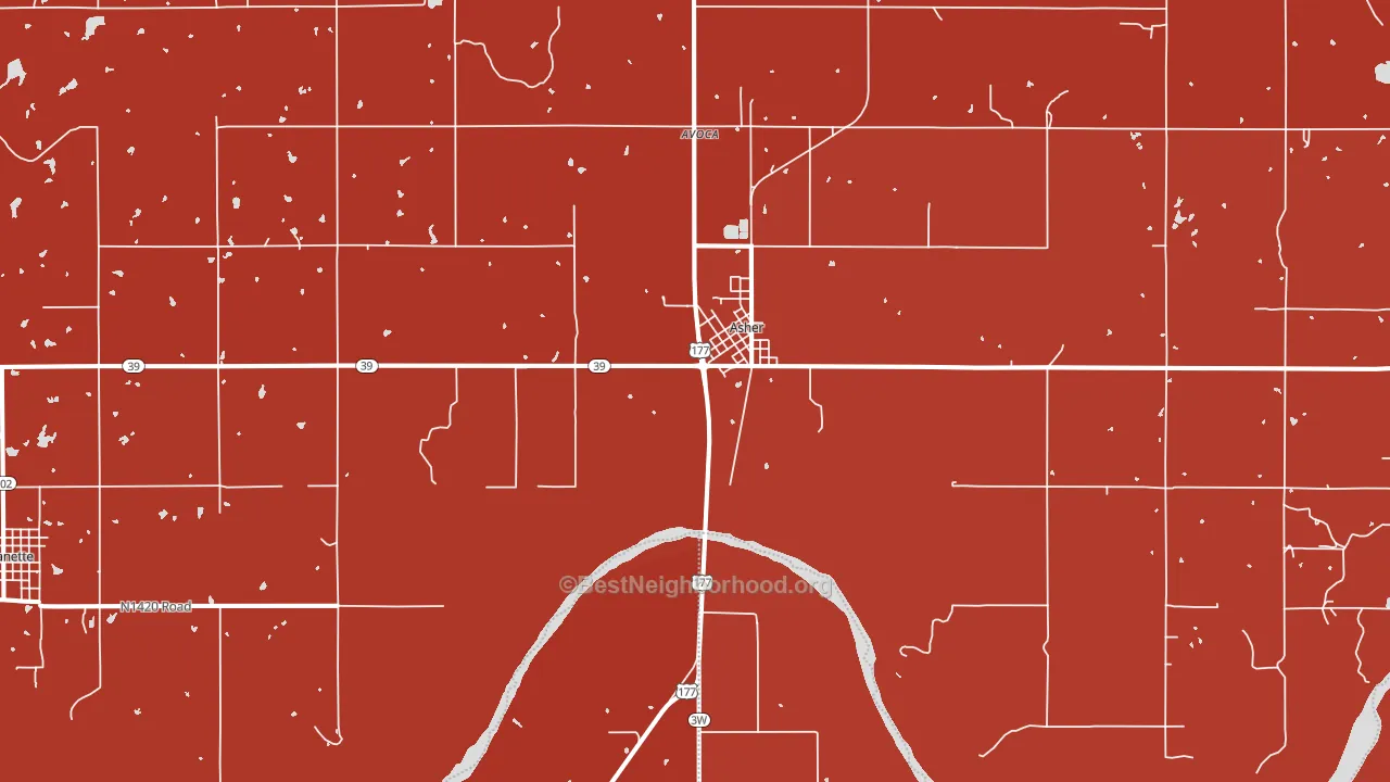 Asher, OK block-group political-lean map