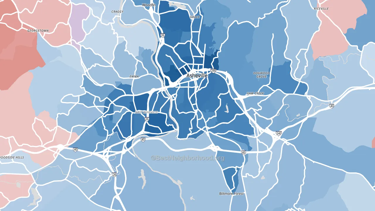 Asheville, NC block-group political-lean map