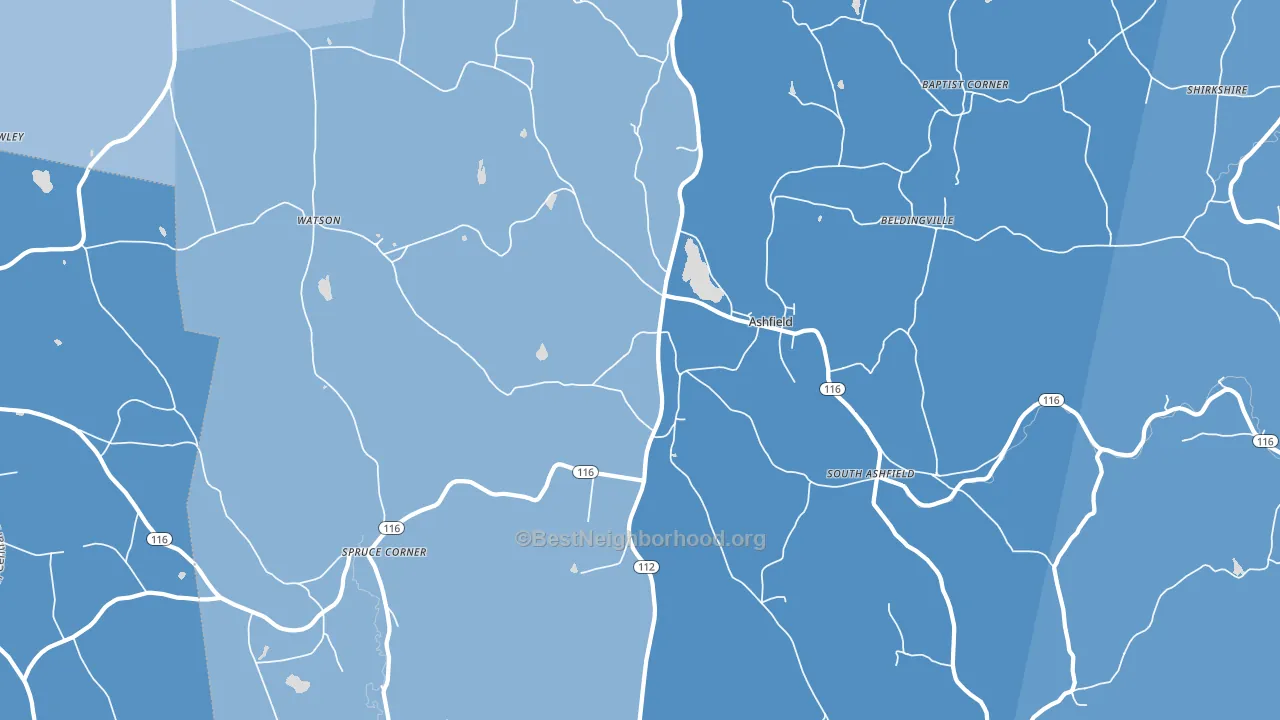 Ashfield, MA block-group political-lean map
