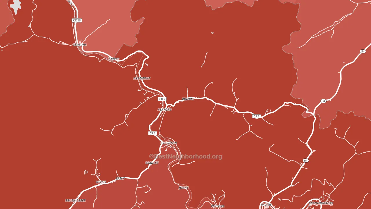 Ashford, WV block-group political-lean map
