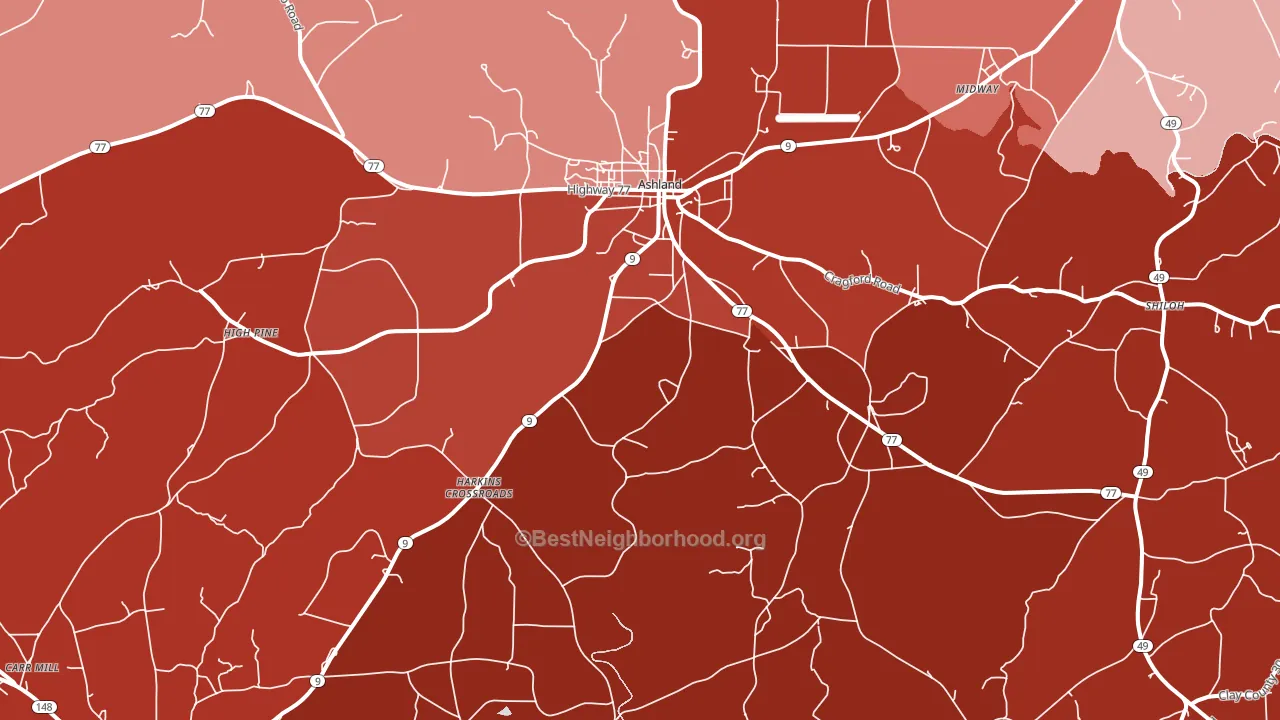 Ashland, AL block-group political-lean map