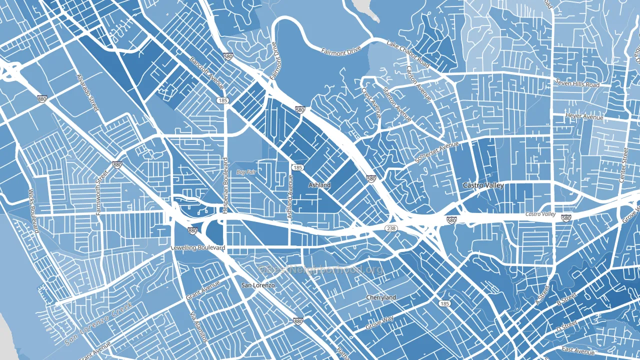 Ashland, CA block-group political-lean map