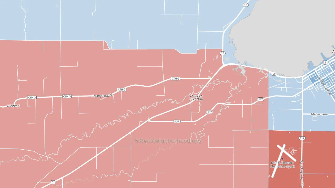 Ashland Junction, WI block-group political-lean map