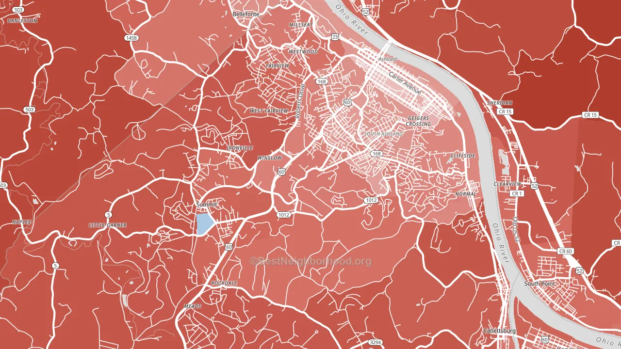 Ashland, KY block-group political-lean map
