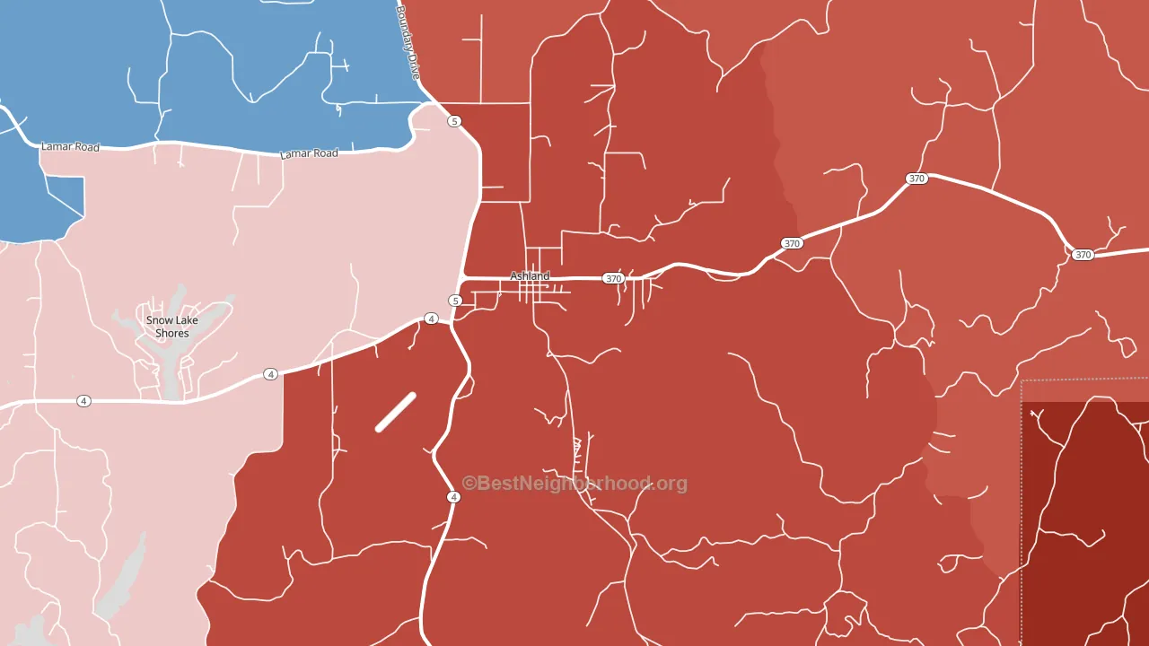 Ashland, MS block-group political-lean map