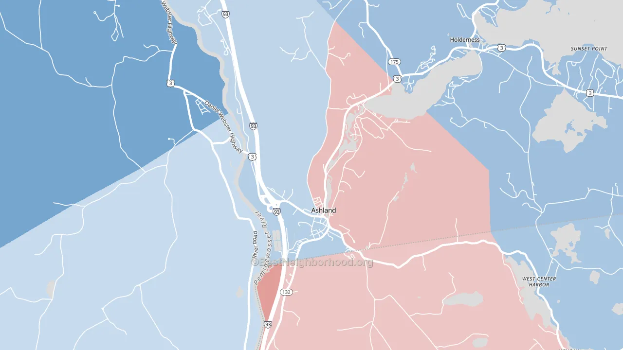 Ashland, NH block-group political-lean map