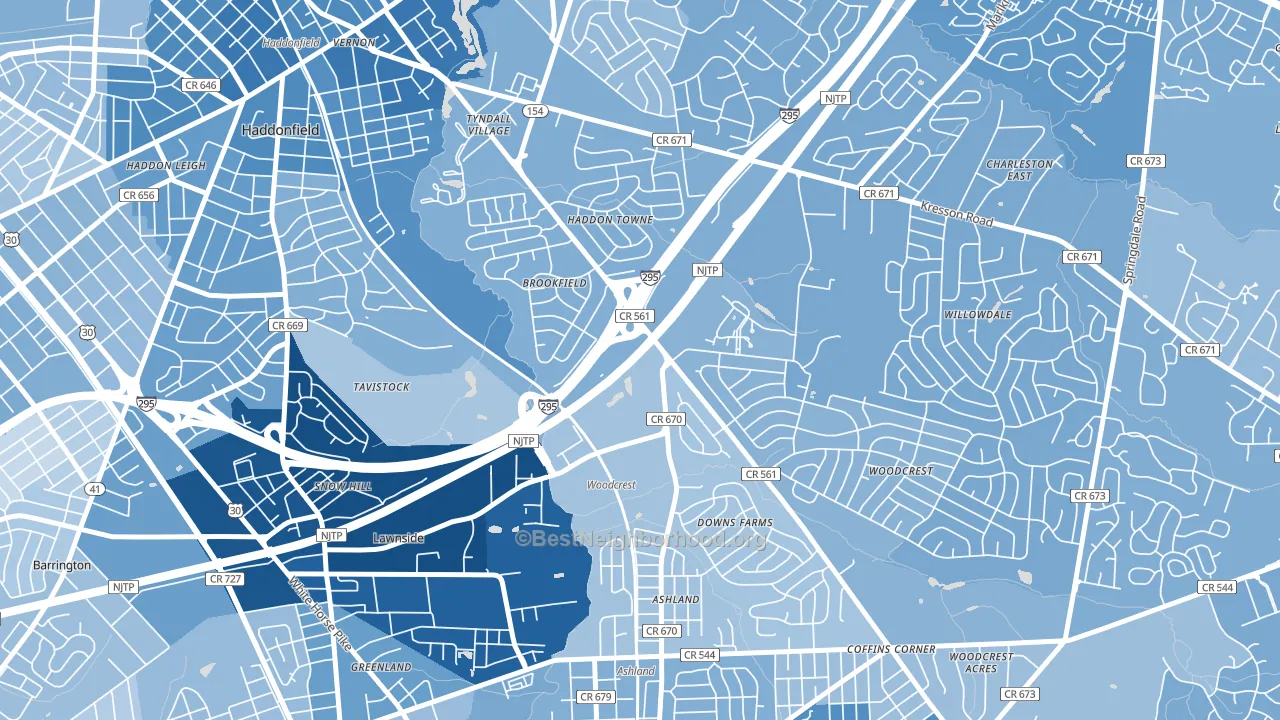 Ashland, NJ block-group political-lean map