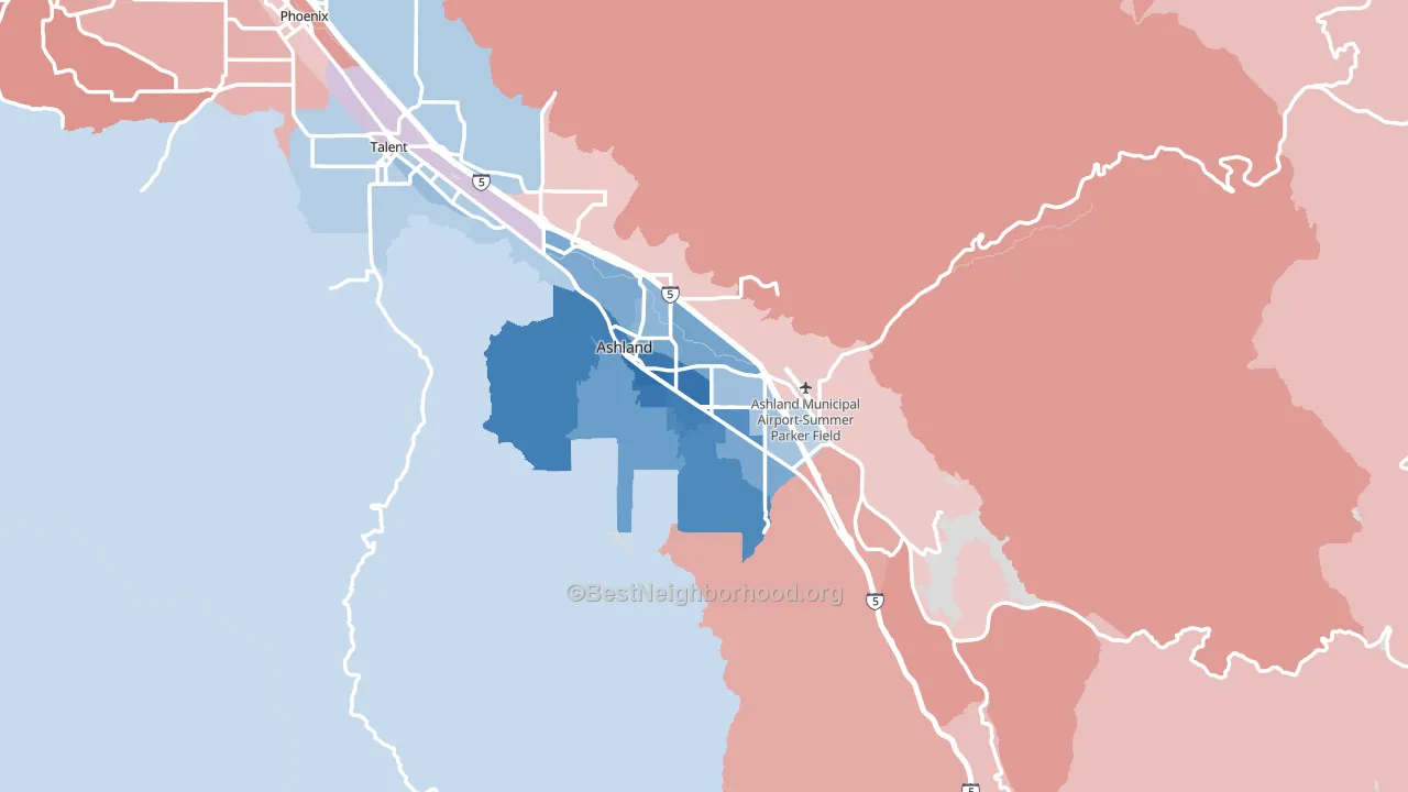 Ashland, OR block-group political-lean map