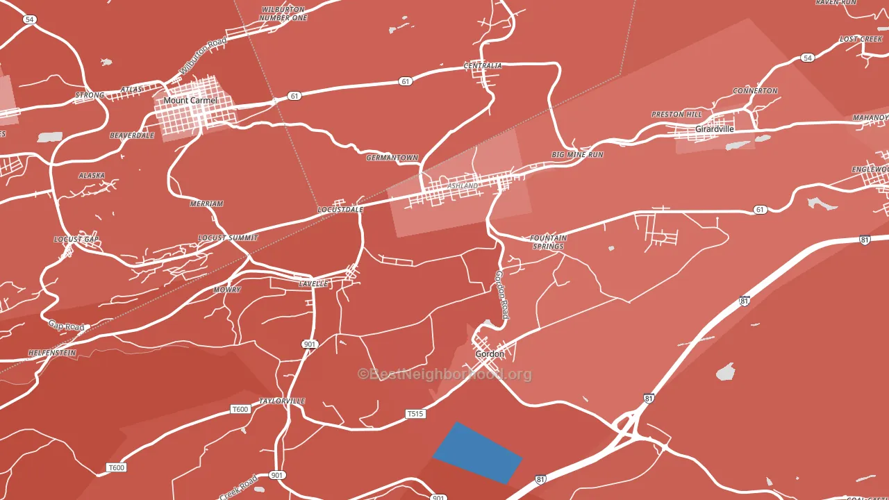 Ashland, PA block-group political-lean map