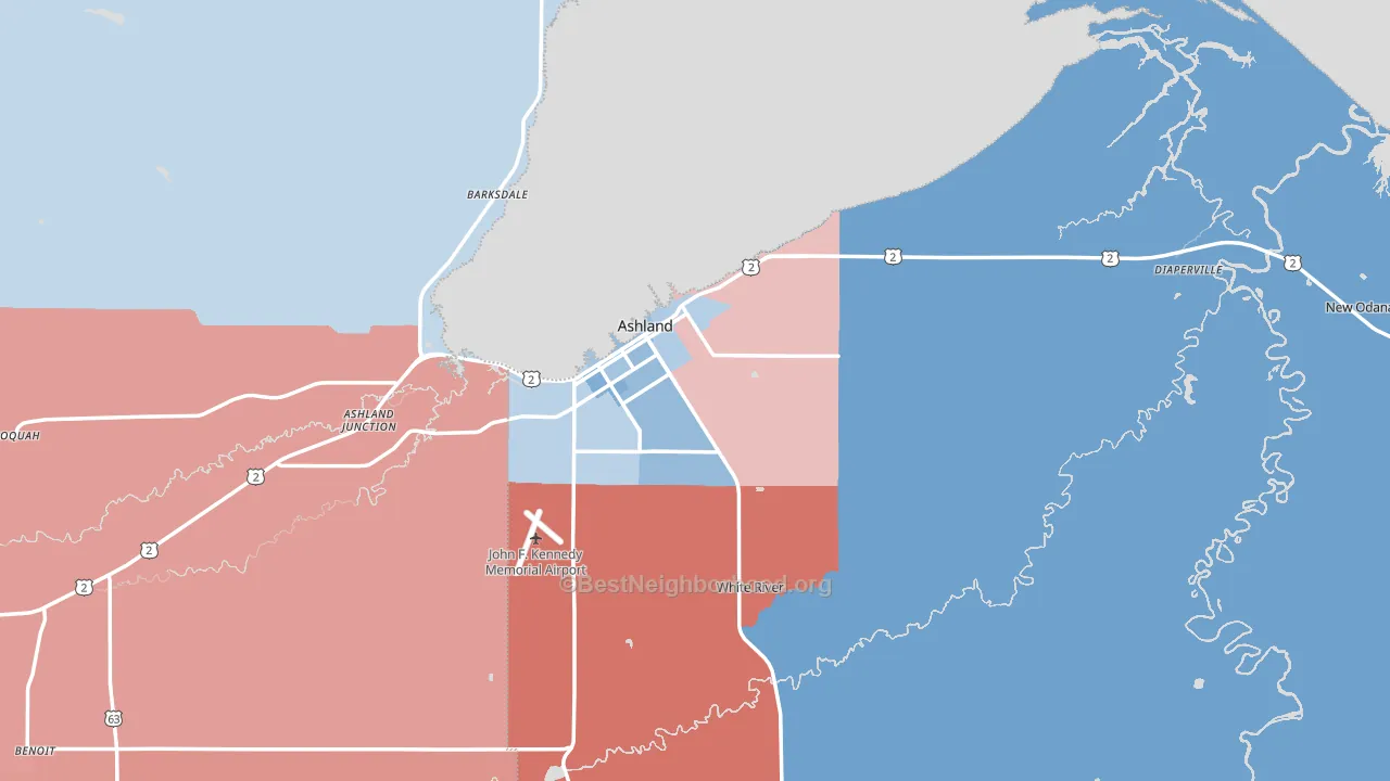 Ashland, WI block-group political-lean map
