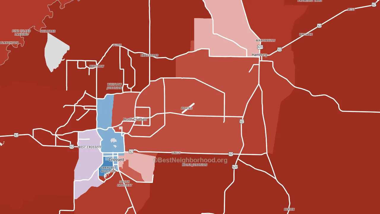 Ashley County, AR block-group political-lean map