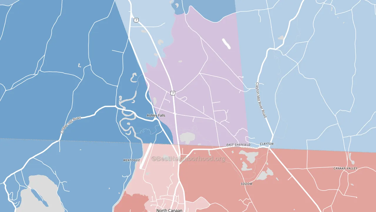 Ashley Falls, MA block-group political-lean map