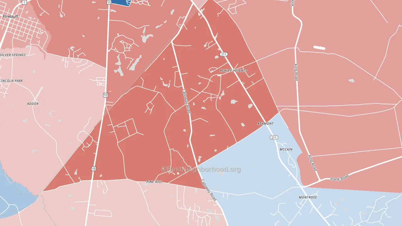 Ashley Heights, NC block-group political-lean map
