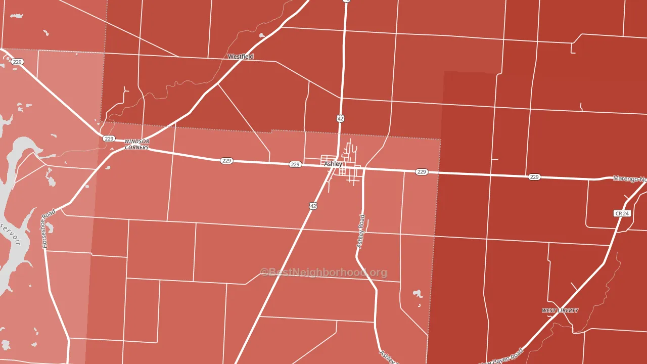 Ashley, OH block-group political-lean map