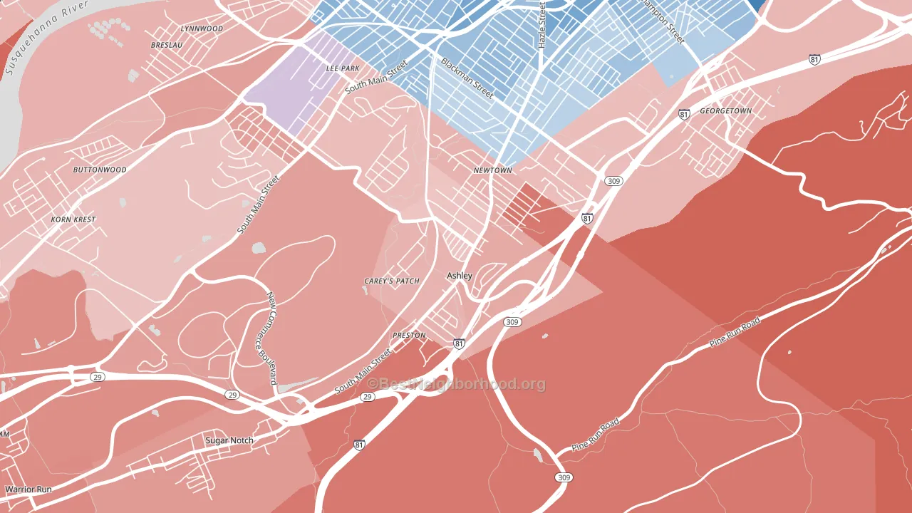 Ashley, PA block-group political-lean map