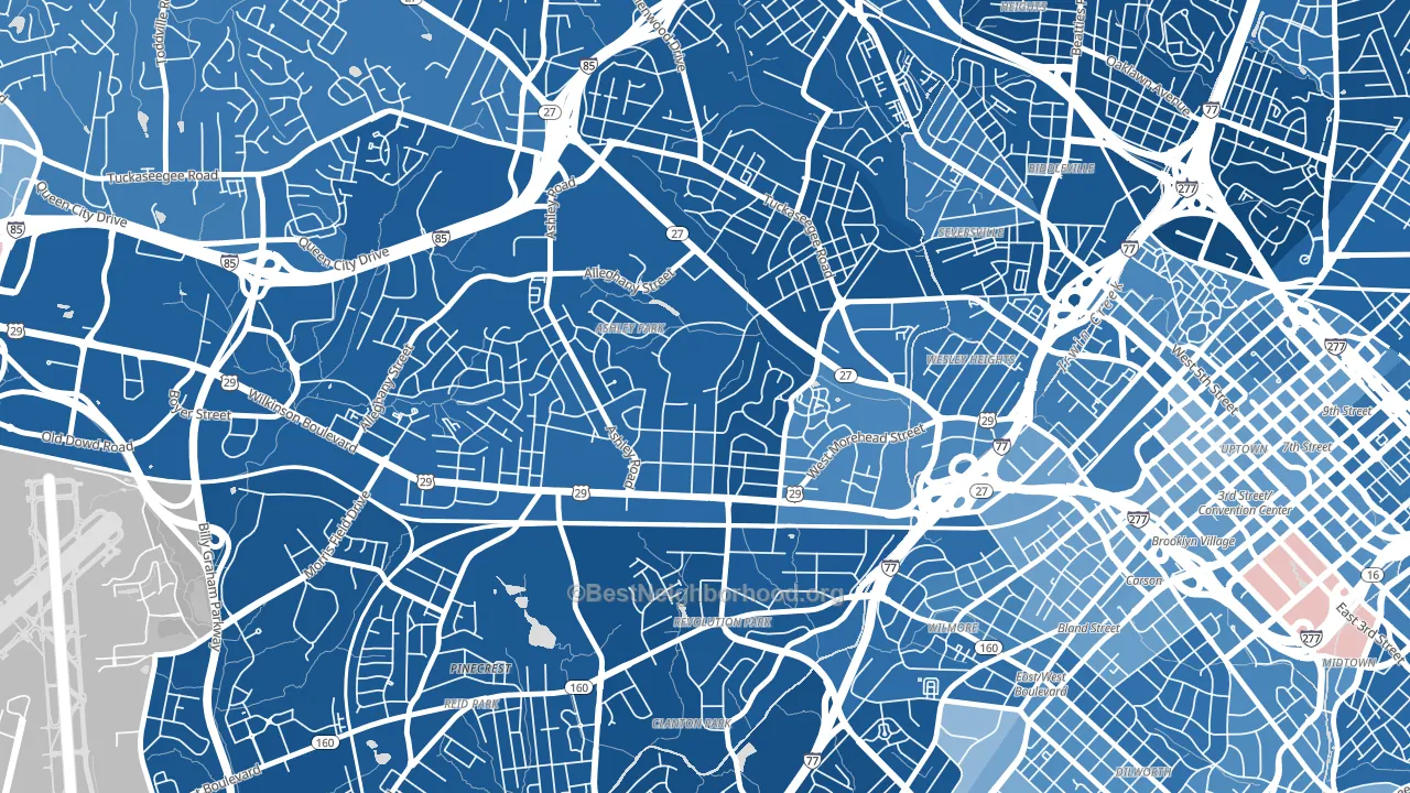 Ashley Park, Charlotte, NC block-group political-lean map
