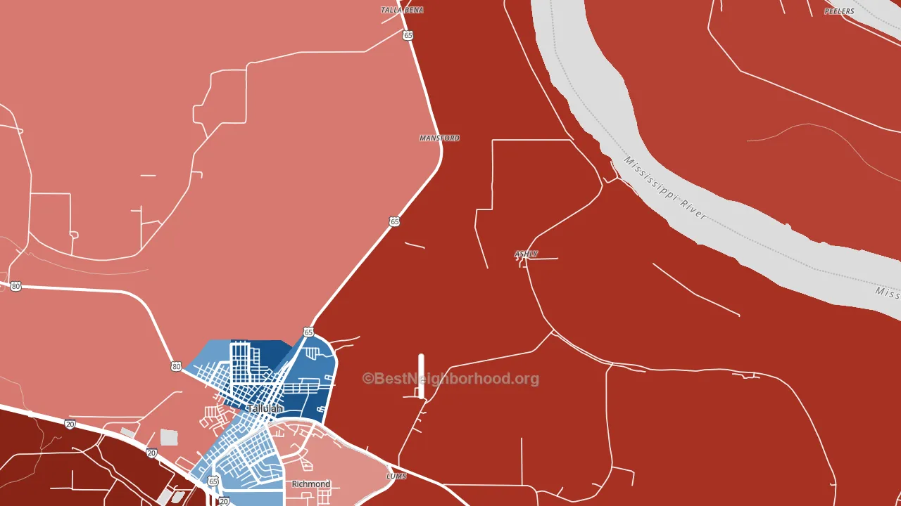 Ashly, LA block-group political-lean map