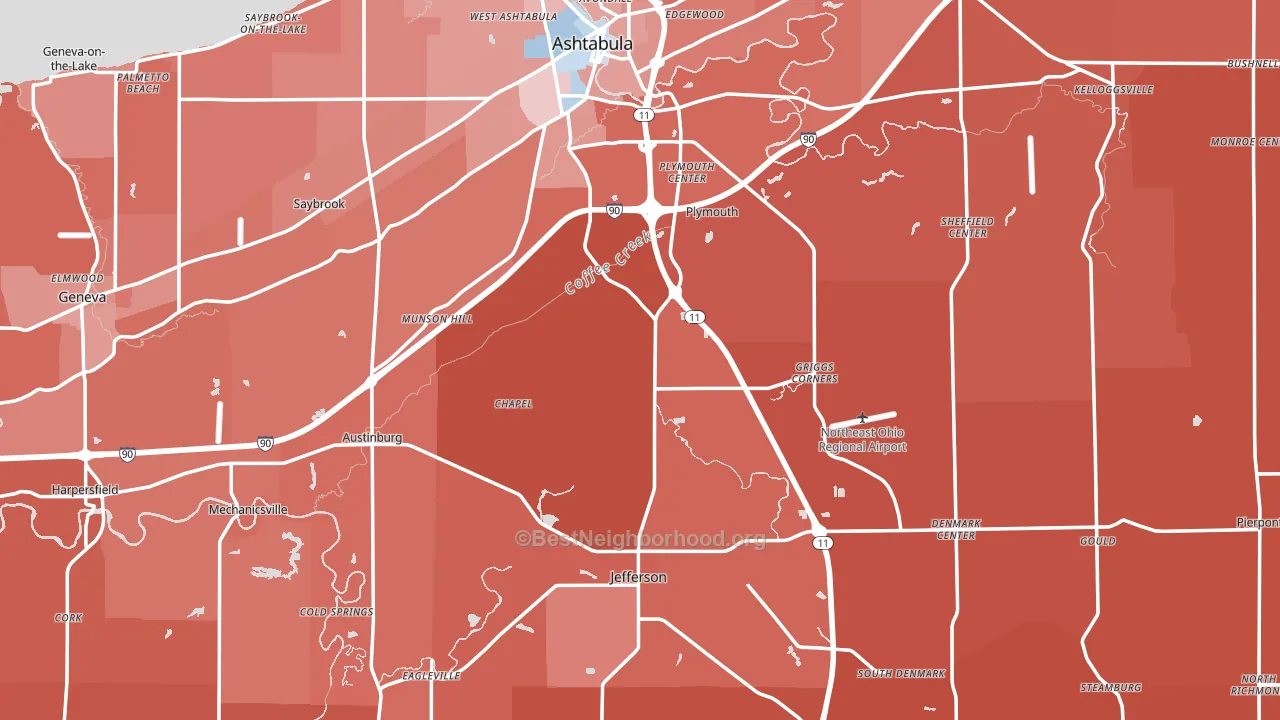 Ashtabula County, OH block-group political-lean map