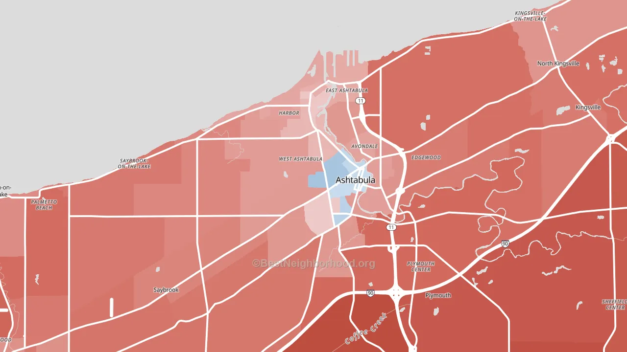 Ashtabula, OH block-group political-lean map