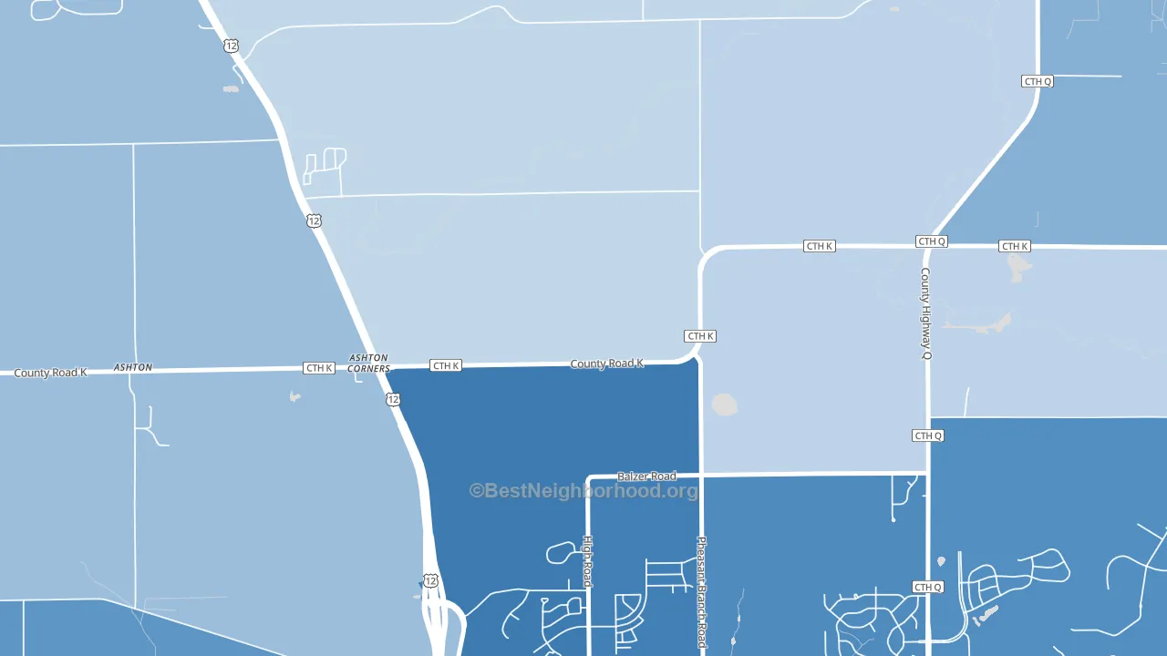 Ashton Corners, WI block-group political-lean map