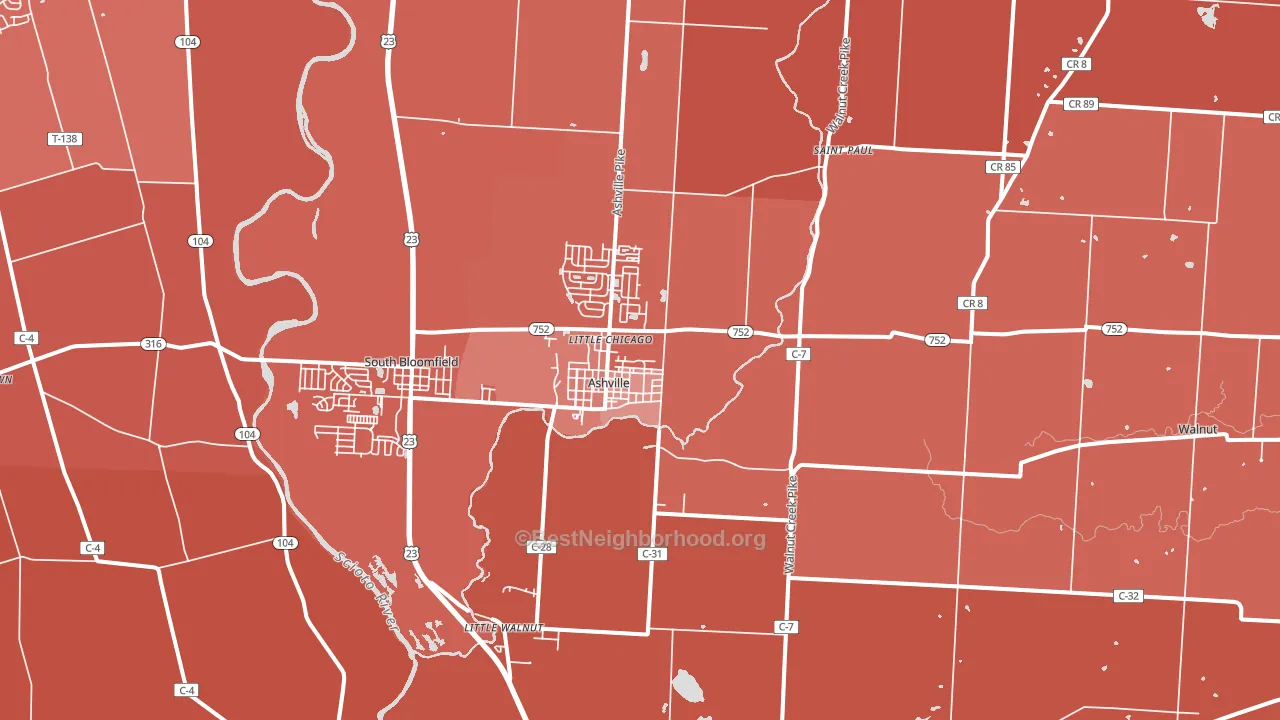 Ashville, OH block-group political-lean map