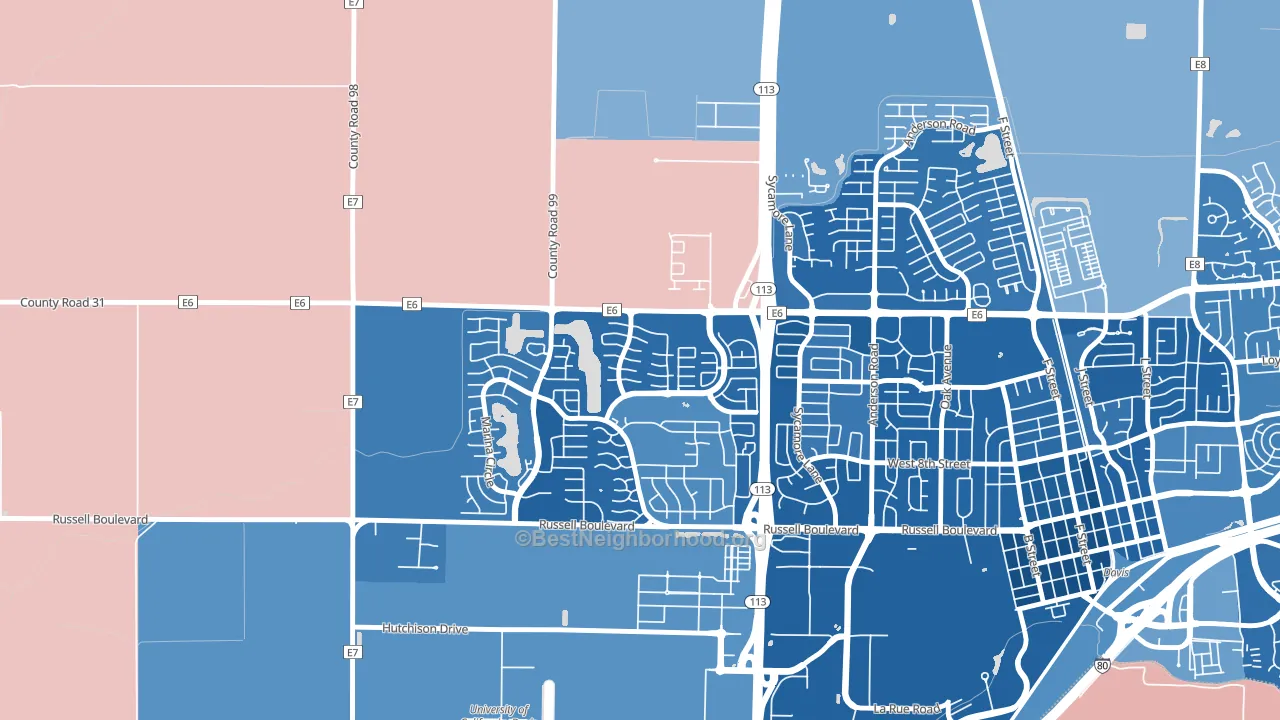 Aspen, Davis, CA block-group political-lean map