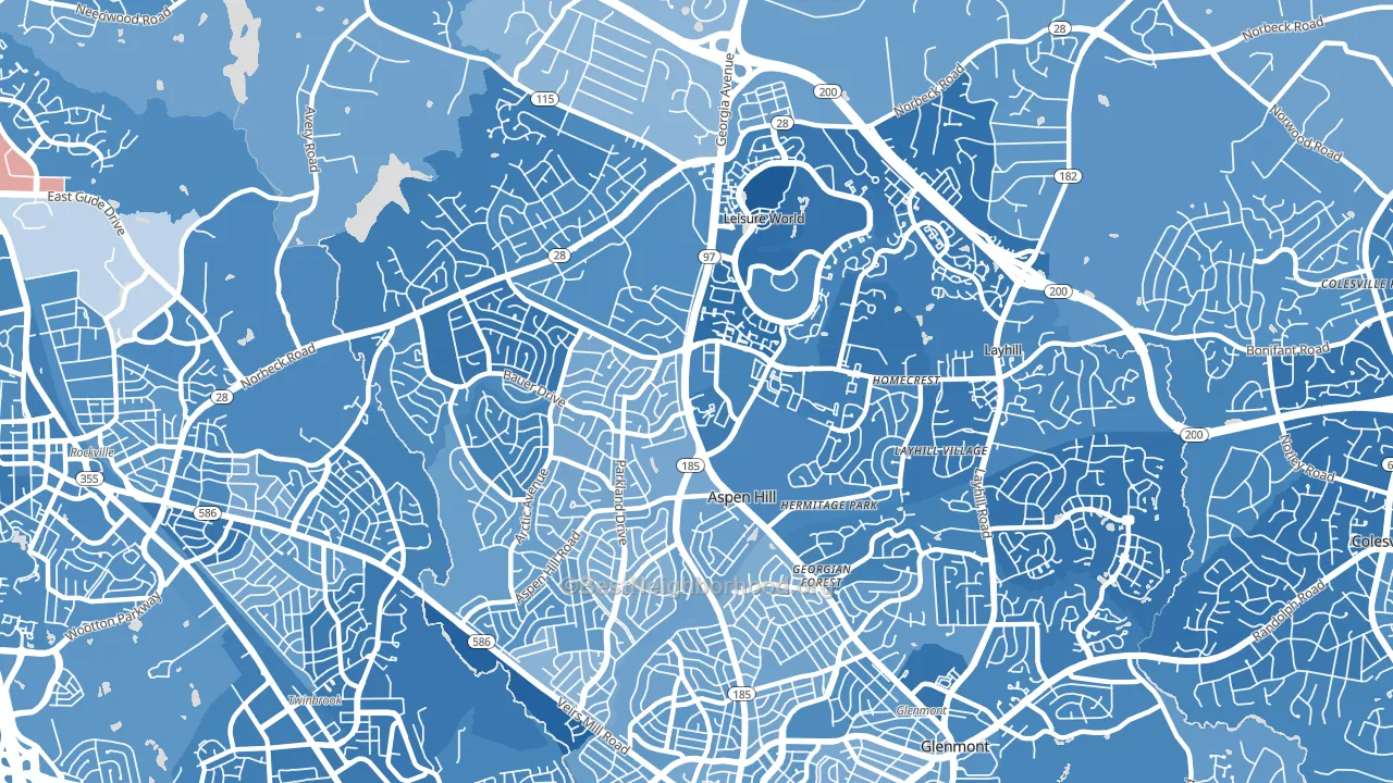 Aspen Hill, MD block-group political-lean map