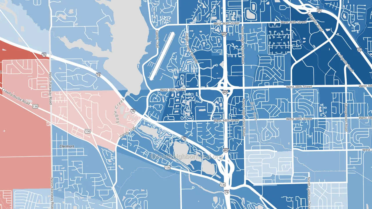Aspen Ridge, Indianapolis, IN block-group political-lean map