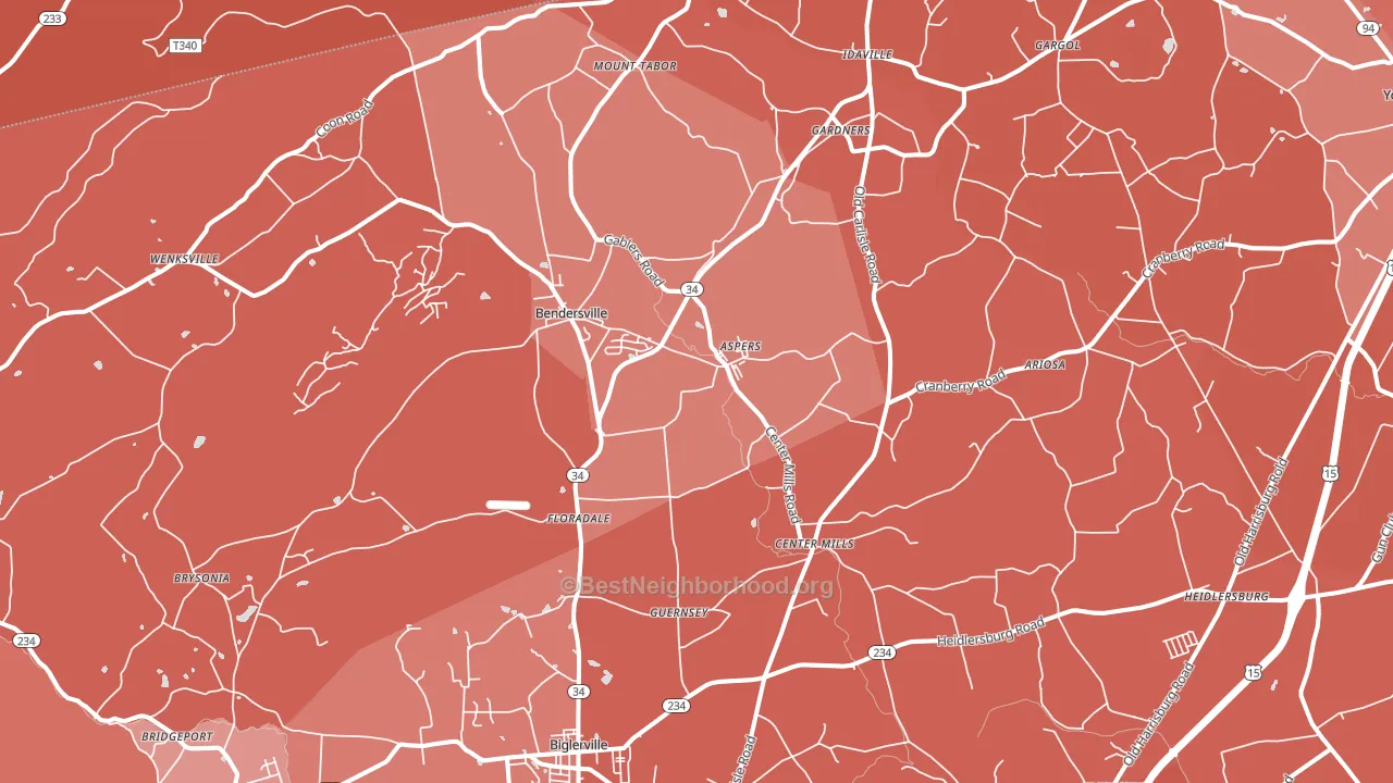 Aspers, PA block-group political-lean map