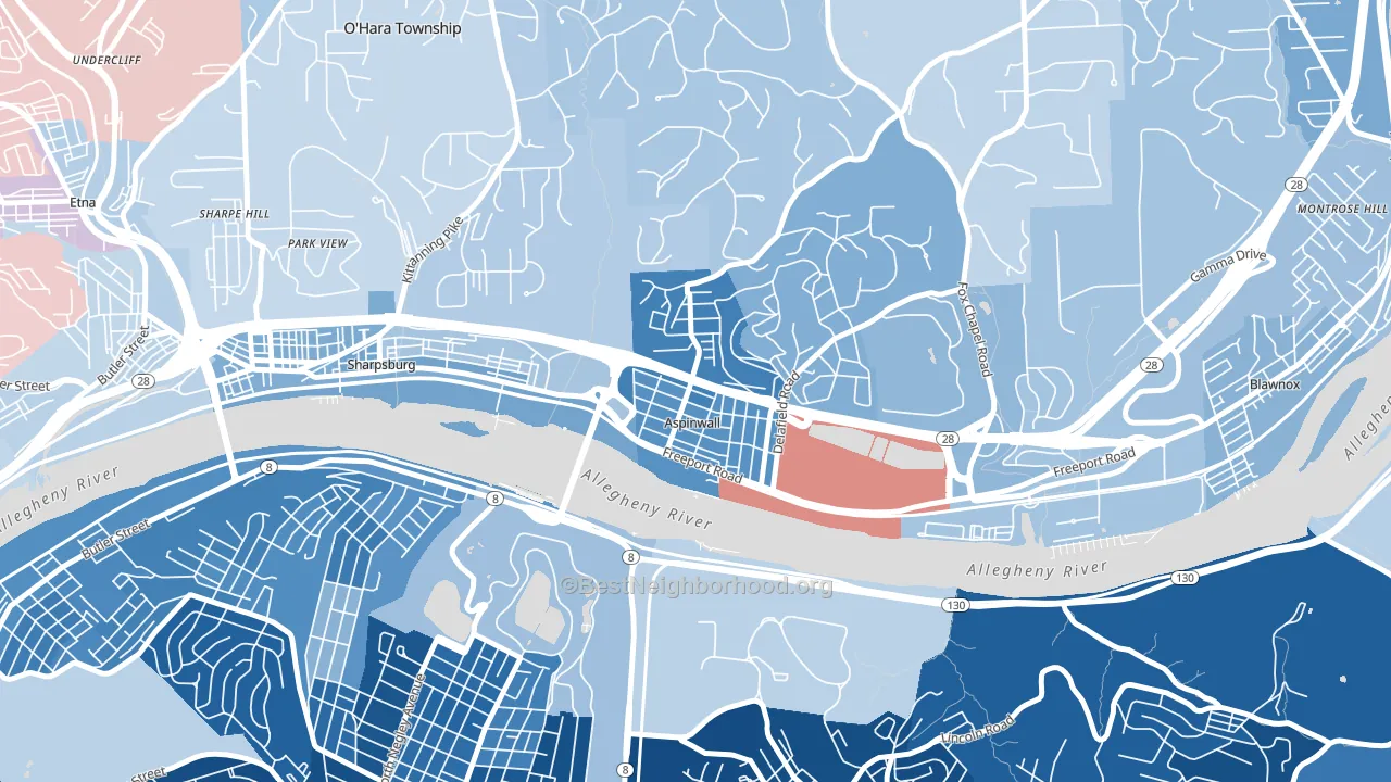 Aspinwall, PA block-group political-lean map