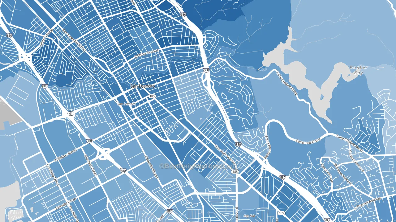 Assumption Parish, San Leandro, CA block-group political-lean map