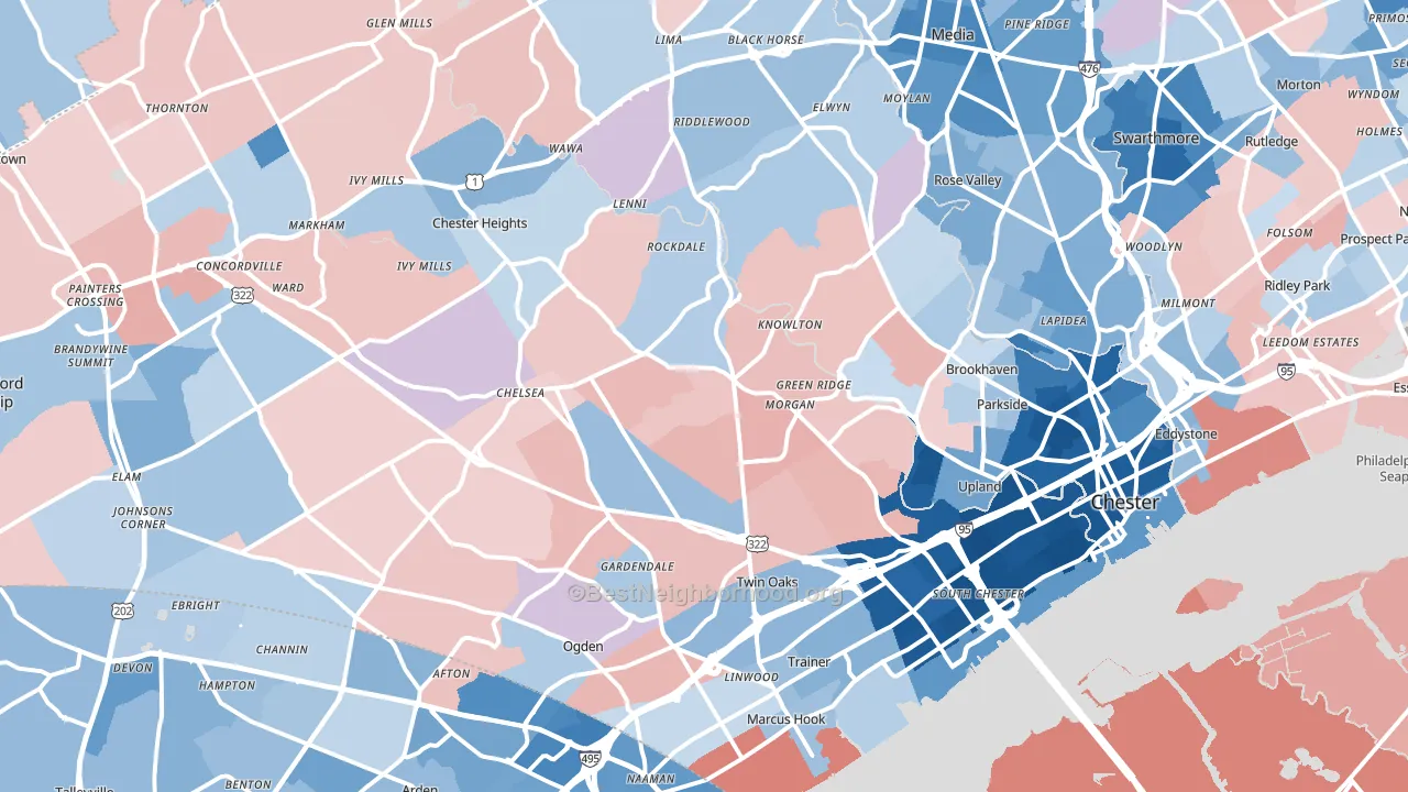 Aston, PA block-group political-lean map