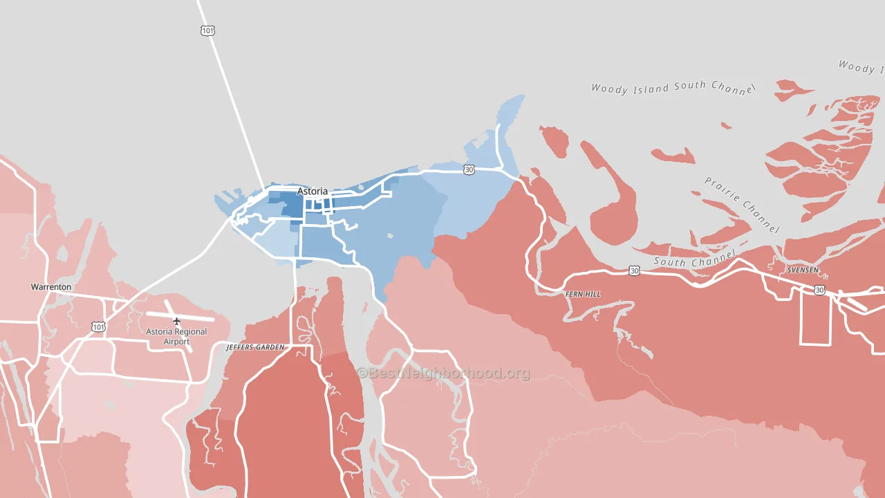 Astoria, OR block-group political-lean map