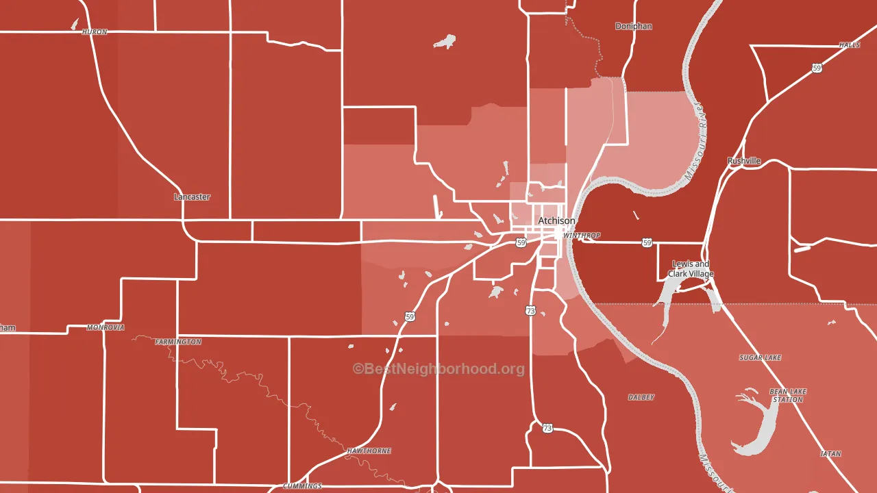 Atchison County, KS block-group political-lean map