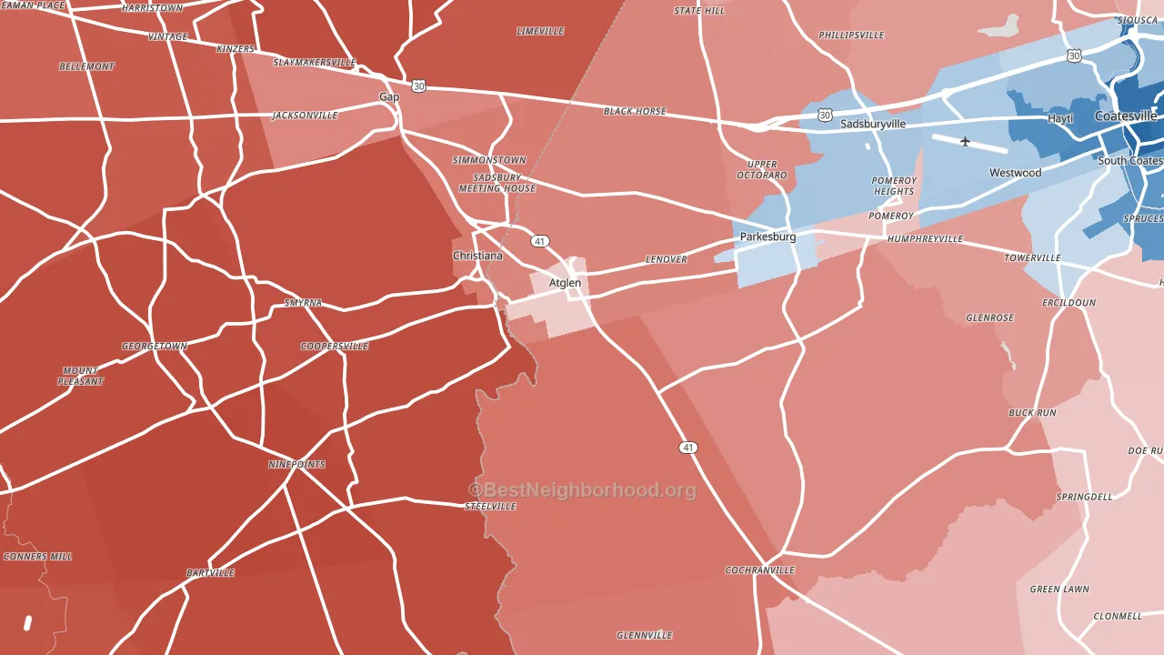 Atglen, PA block-group political-lean map