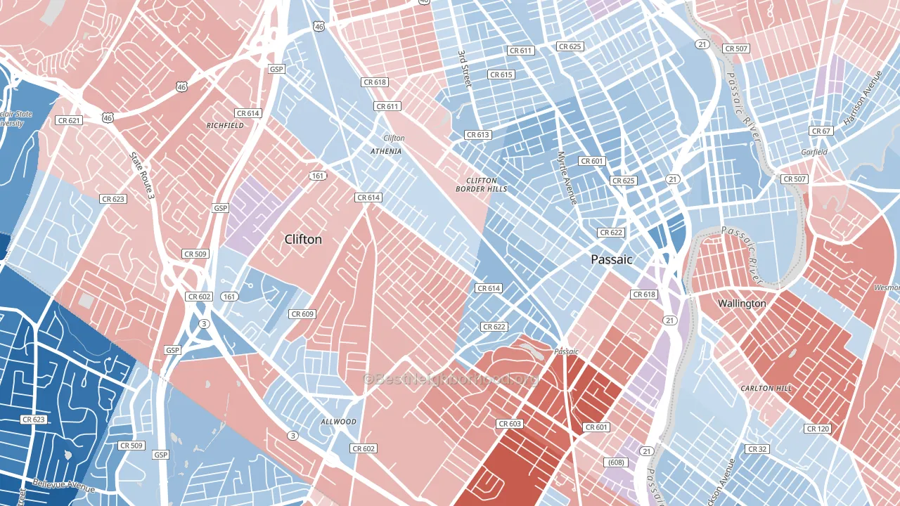 Athenia, Clifton, NJ block-group political-lean map