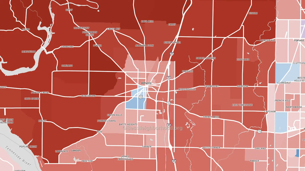Athens, AL block-group political-lean map