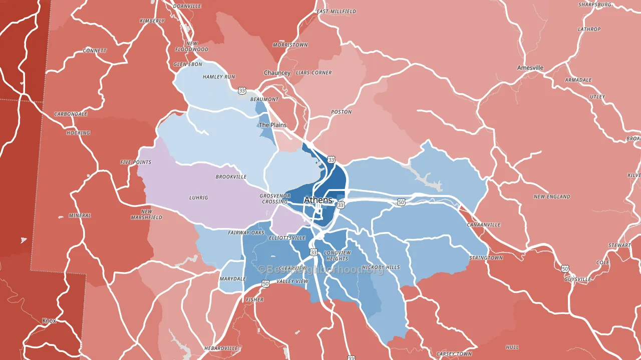 Athens County, OH block-group political-lean map