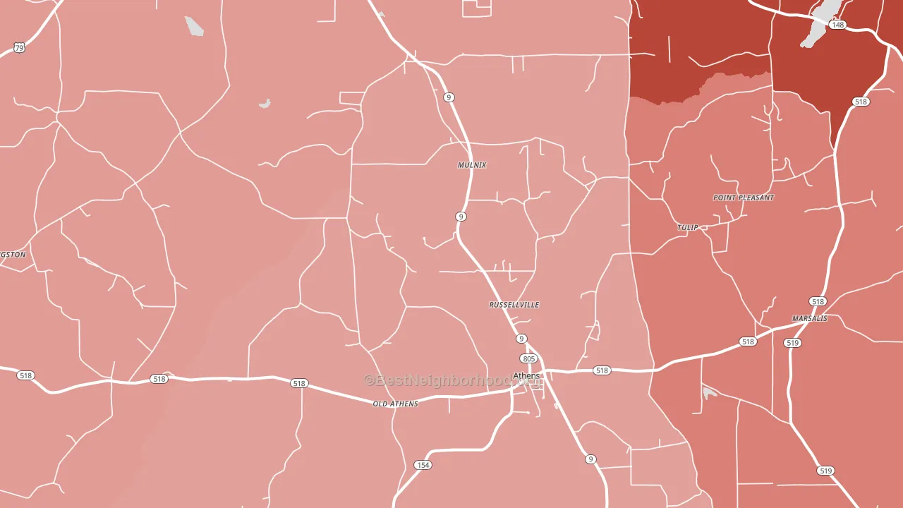 Athens, LA block-group political-lean map