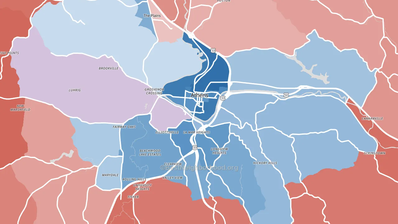 Athens, OH block-group political-lean map