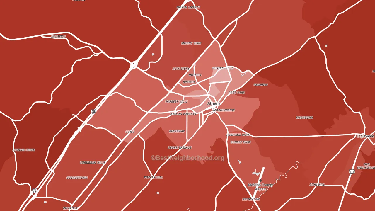Athens, TN block-group political-lean map