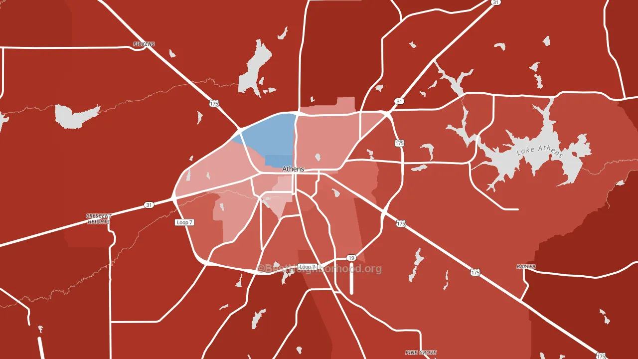 Athens, TX block-group political-lean map