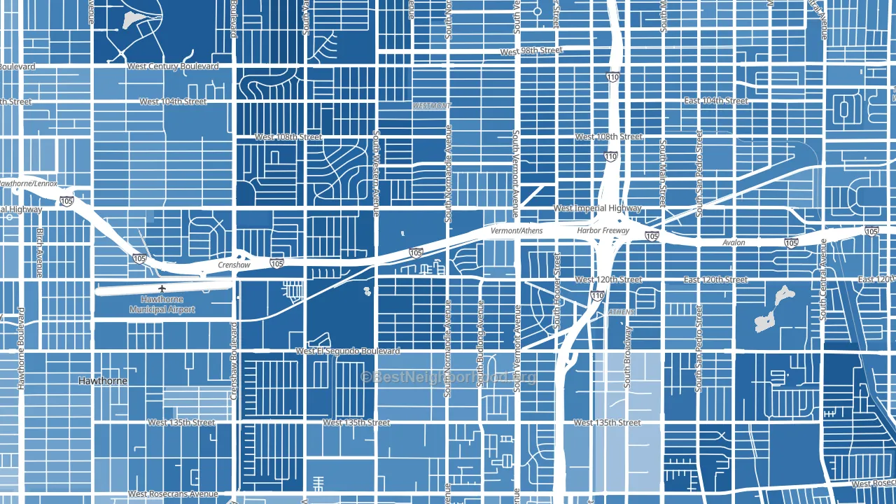 Athens, West Athens, CA block-group political-lean map
