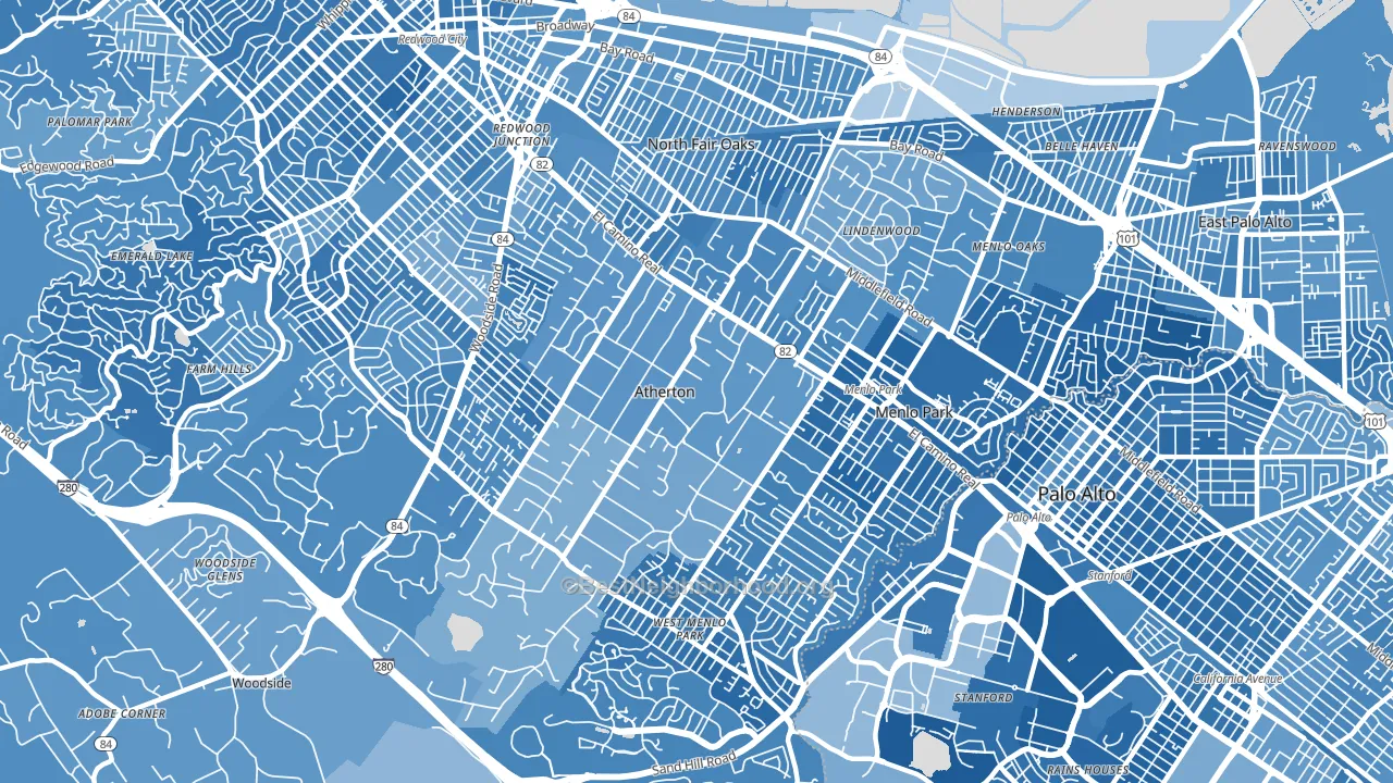 Atherton, CA block-group political-lean map