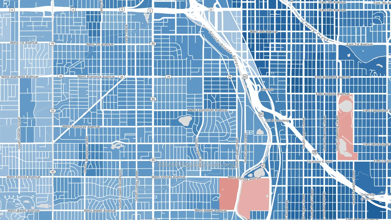 Athmar Park, Denver, CO block-group political-lean map