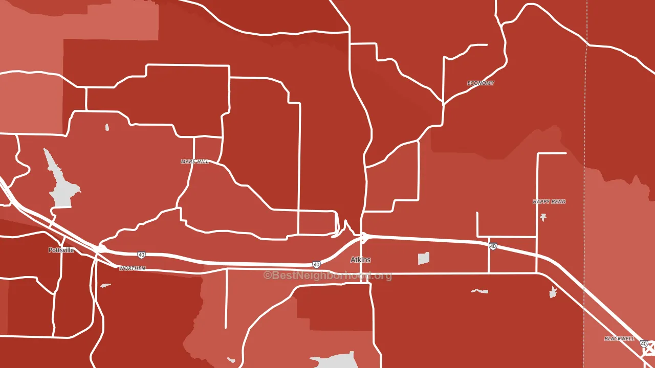 Atkins, AR block-group political-lean map