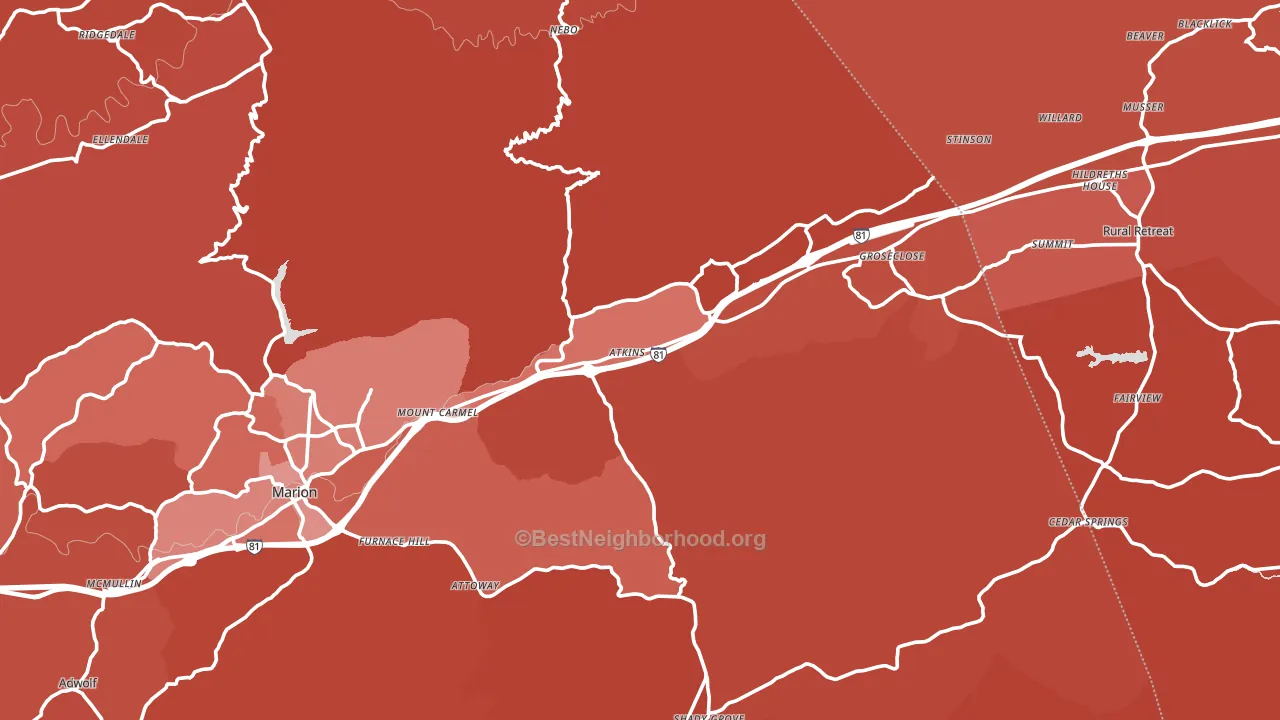 Atkins, VA block-group political-lean map