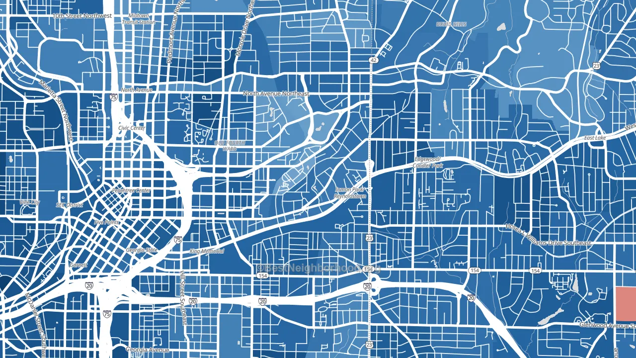 Atlanta-Inman Park, Atlanta, GA block-group political-lean map