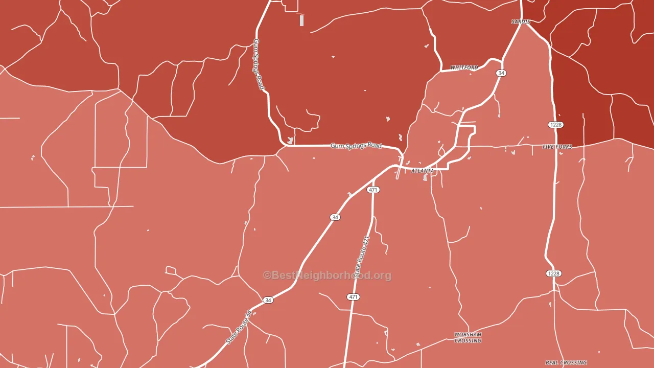 Atlanta, LA block-group political-lean map